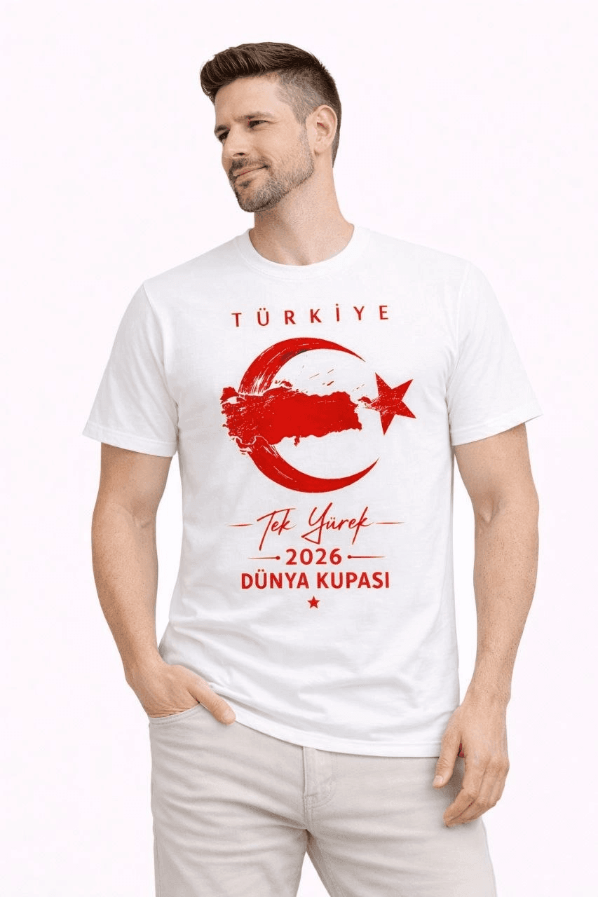 Erkek TÜRKİYE Ay Yıldız Baskılı Taraftar Forma T-Shirt - Beyaz — görsel 1 / 3