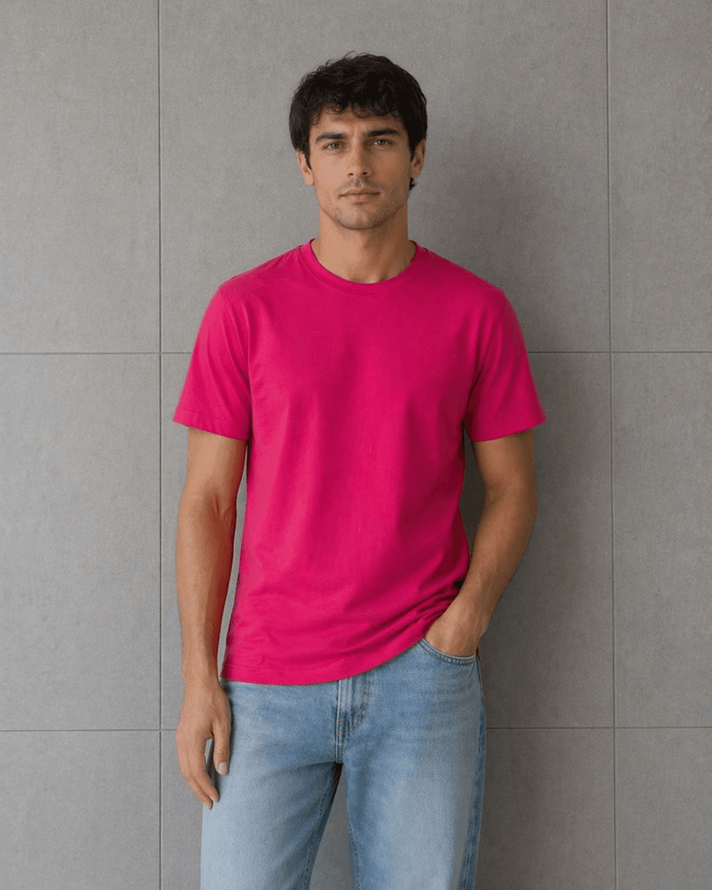 Erkek Basic Pamuklu Tişört Bisiklet Yaka Düz Renk Regular Fit T-Shirt - Fuşya — görsel 1 / 4