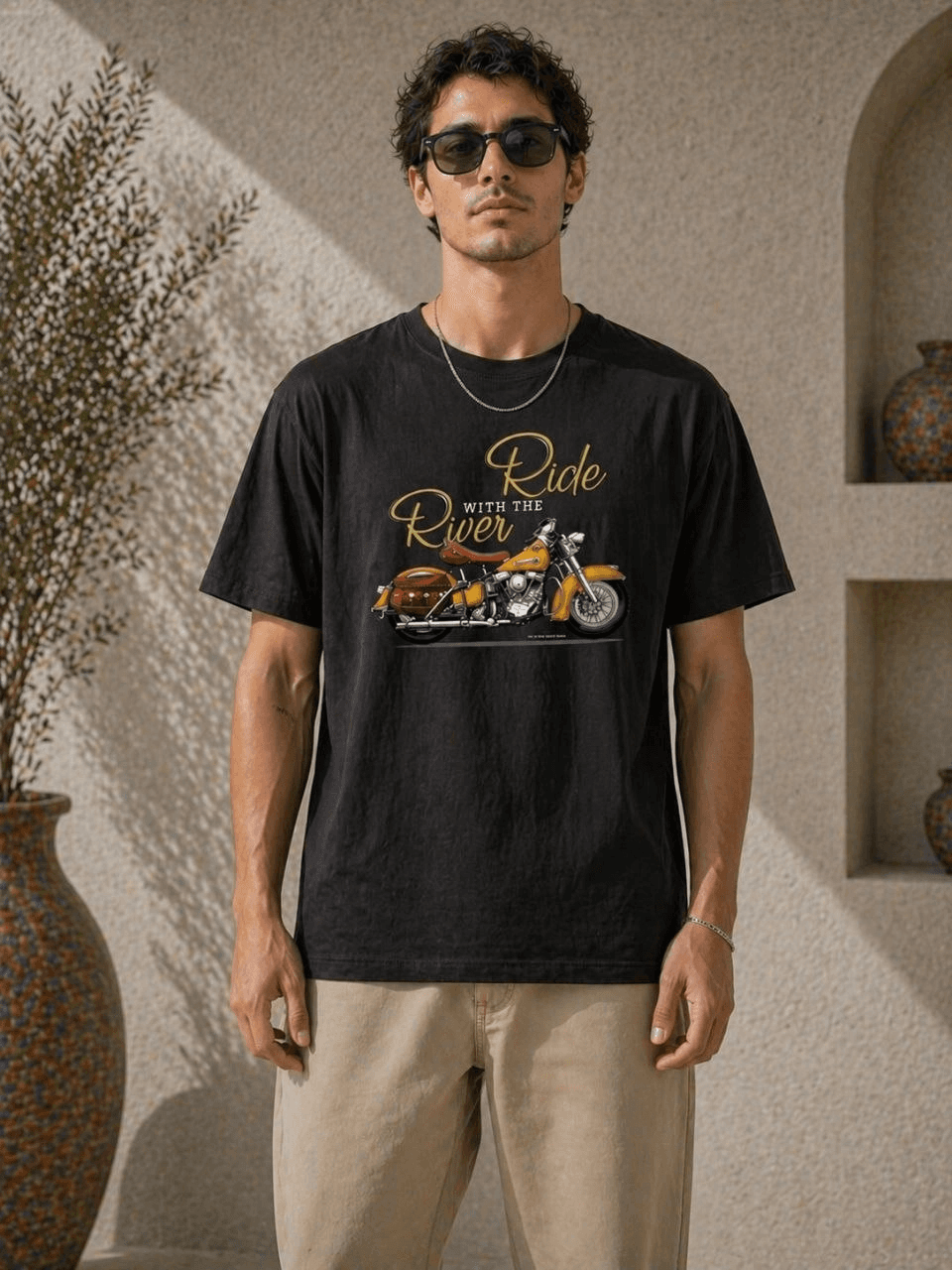 Erkek Motosiklet Baskılı Tişört Bisiklet Yaka Kısa Kol Yazlık T-Shirt - Siyah — görsel 1 / 4