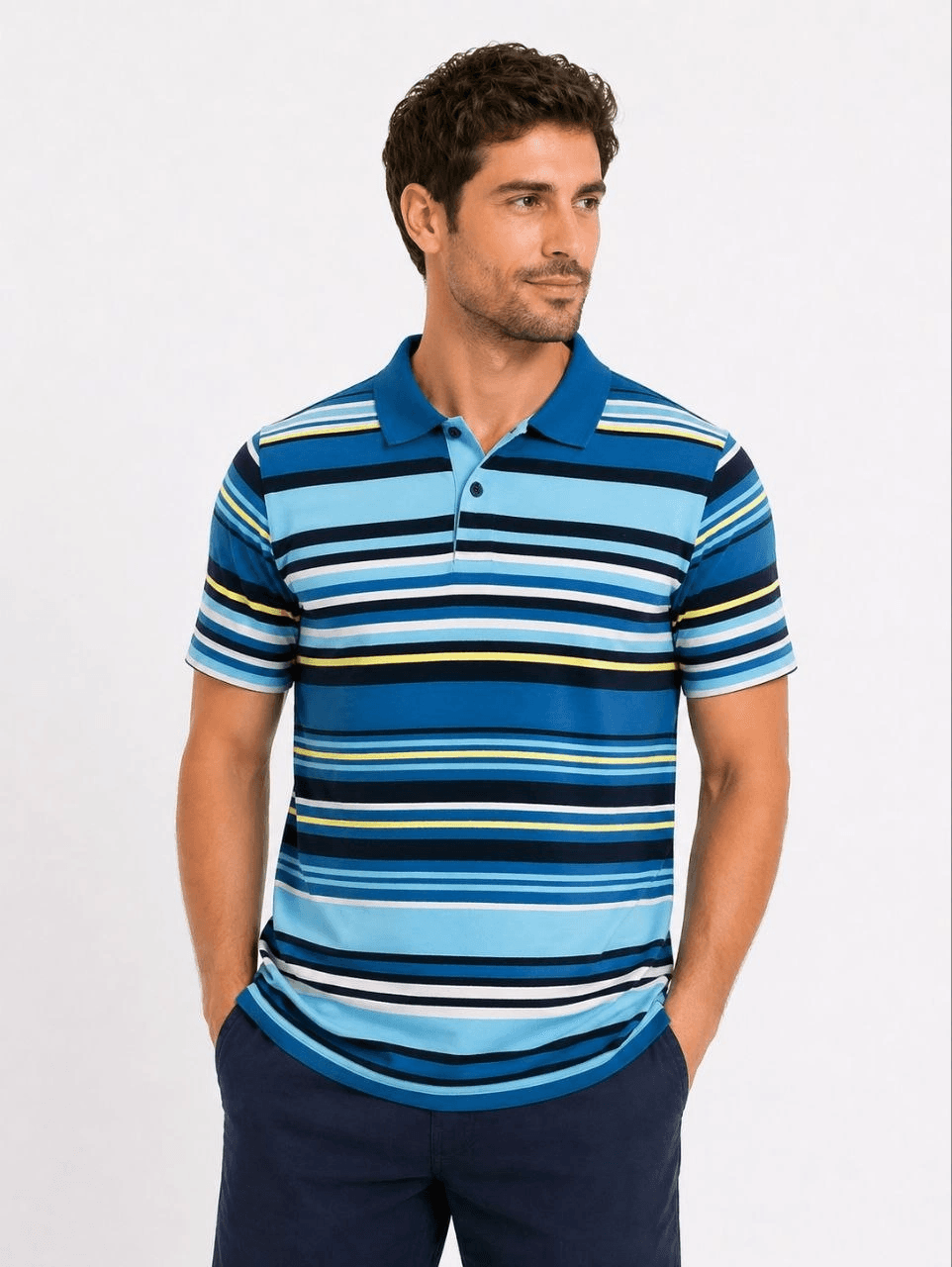 Erkek Çizgili Polo Yaka Tişört Kısa Kol Yazlık T-Shirt Regular Fit - Mavi — görsel 1 / 3