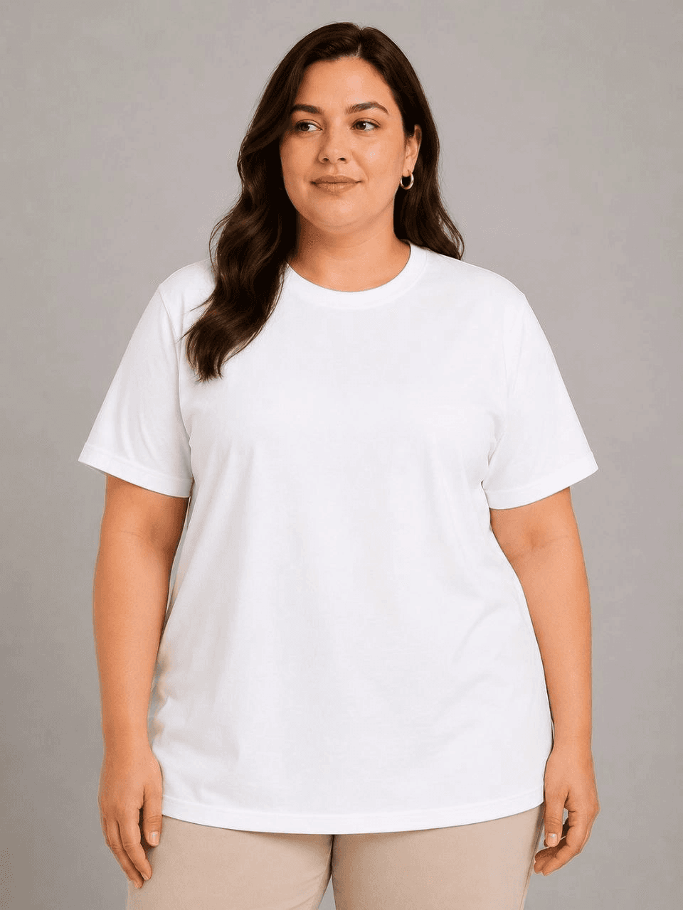 Kadın Battal Big Size Basic Tişört Bisiklet Yaka Rahat Kalıp T-Shirt - Beyaz