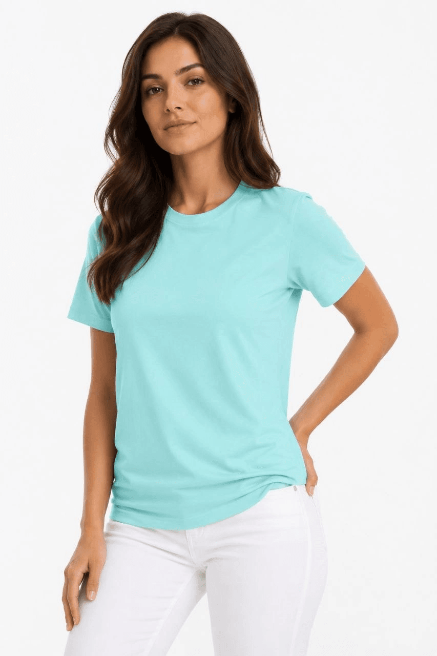 Kadın T-Shirt Bisiklet Yaka Slim Fit Likralı Tişört Günlük Basic Body - Turkuaz — görsel 1 / 3