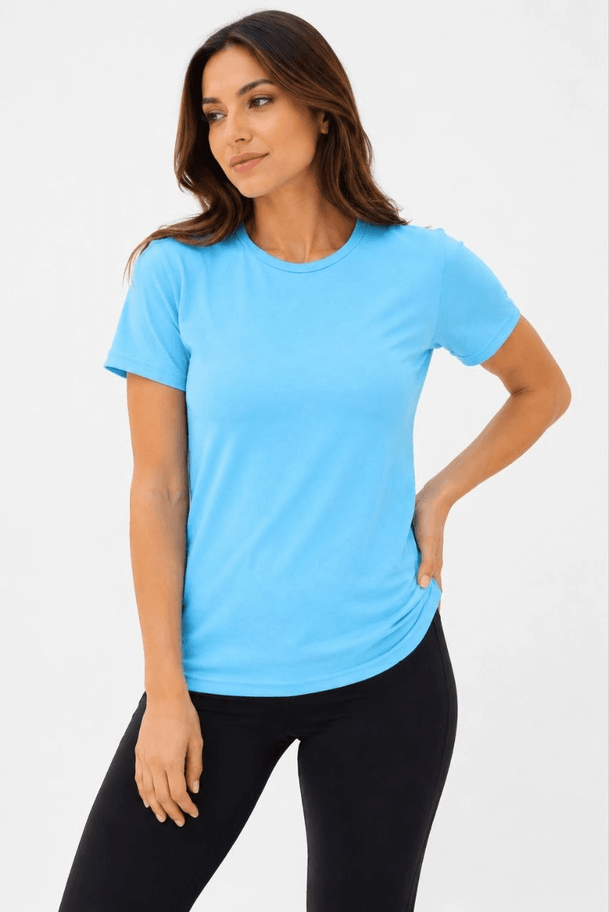 Kadın Basic Tişört Bisiklet Yaka Kısa Kol Günlük Yazlık Slim fit T-Shirt - Turkuaz