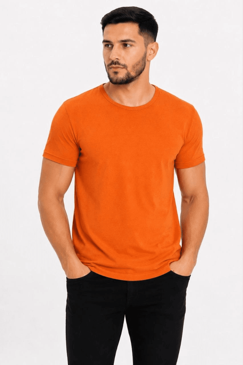Erkek Basic Tişört Bisiklet Yaka Kısa Kol Günlük Yazlık Slim fit T-Shirt - Turuncu — görsel 1 / 3