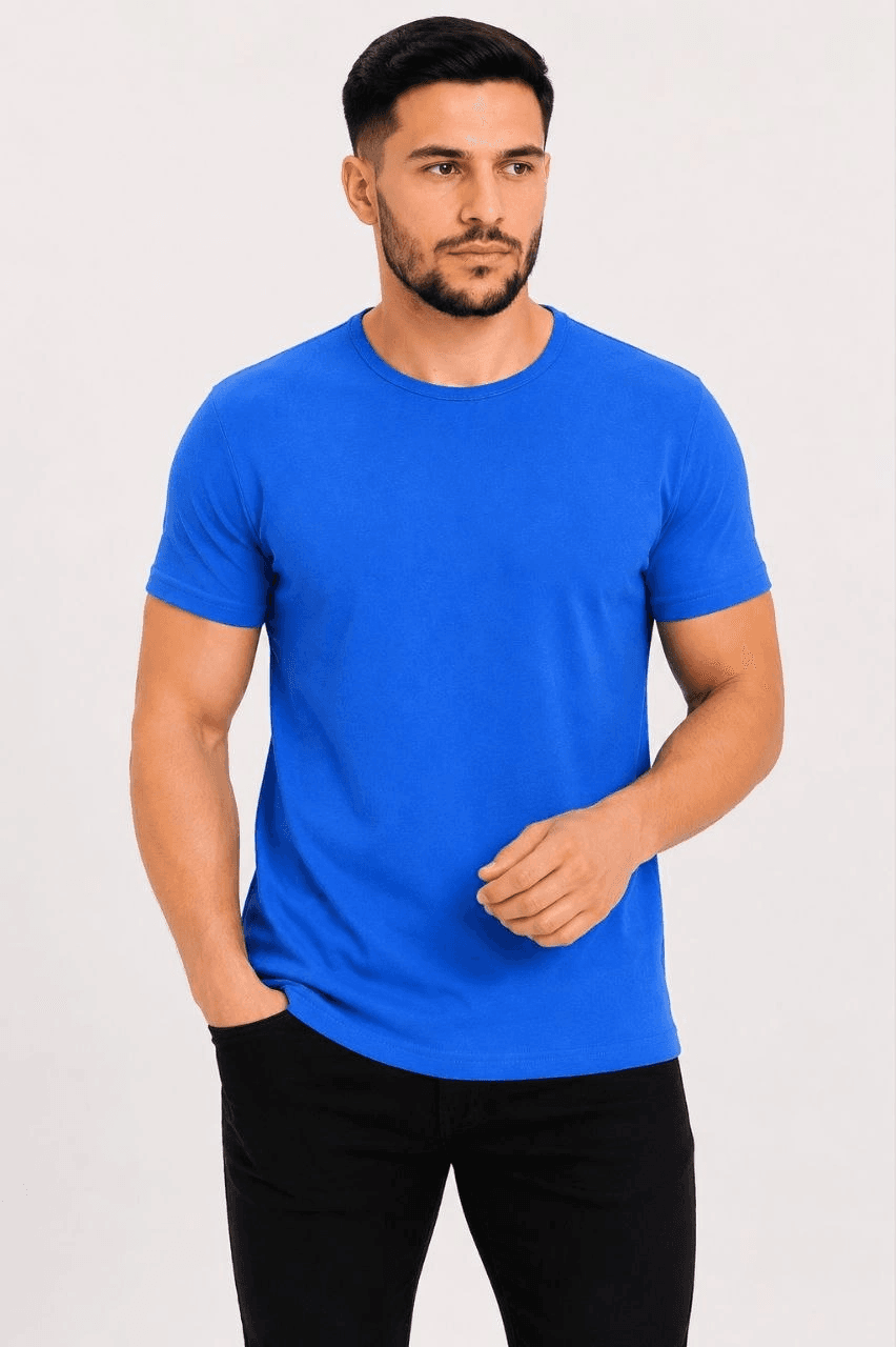 Erkek Basic Tişört Bisiklet Yaka Kısa Kol Günlük Yazlık Slim fit T-Shirt - Saks Mavisi — görsel 1 / 3