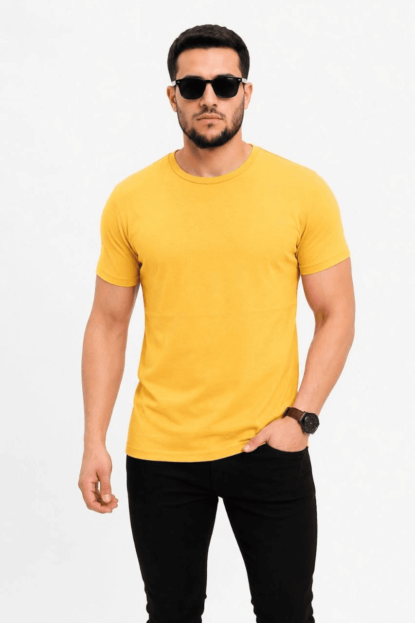 Erkek Basic Tişört Bisiklet Yaka Kısa Kol Günlük Yazlık Slim fit T-Shirt - Sarı — görsel 1 / 3