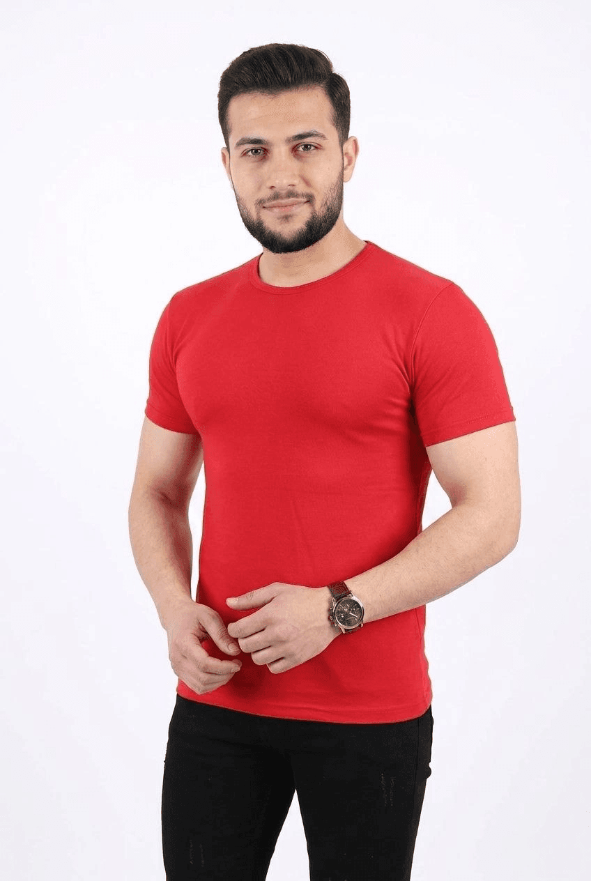 Erkek Basic Tişört Bisiklet Yaka Kısa Kol Günlük Yazlık Slim fit T-Shirt - Kırmızı — görsel 1 / 3