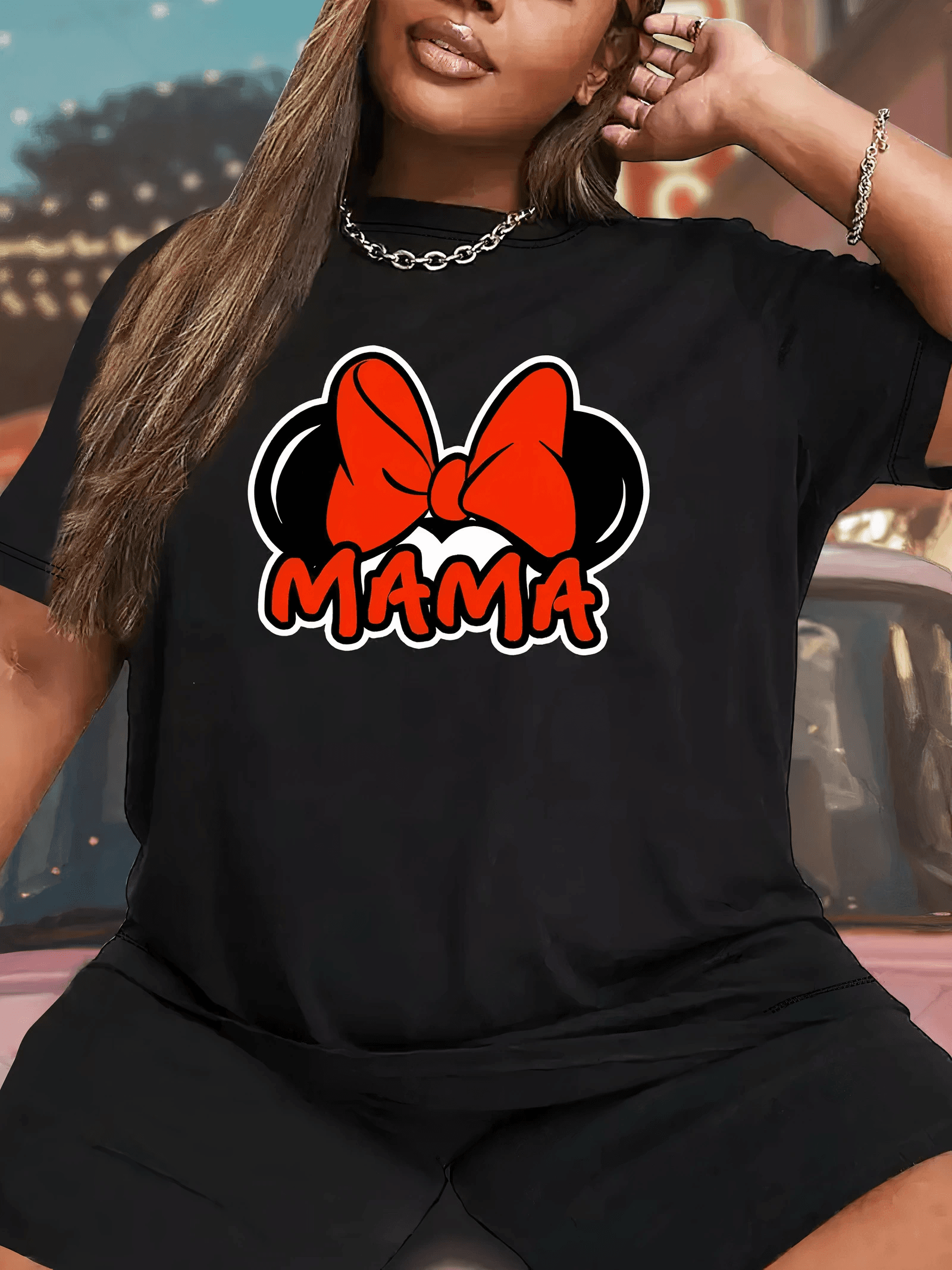 Anneler Günü Hediye Anne Temalı Baskılı Oversize Bisiklet Yaka T-shirt - Siyah — görsel 1 / 4