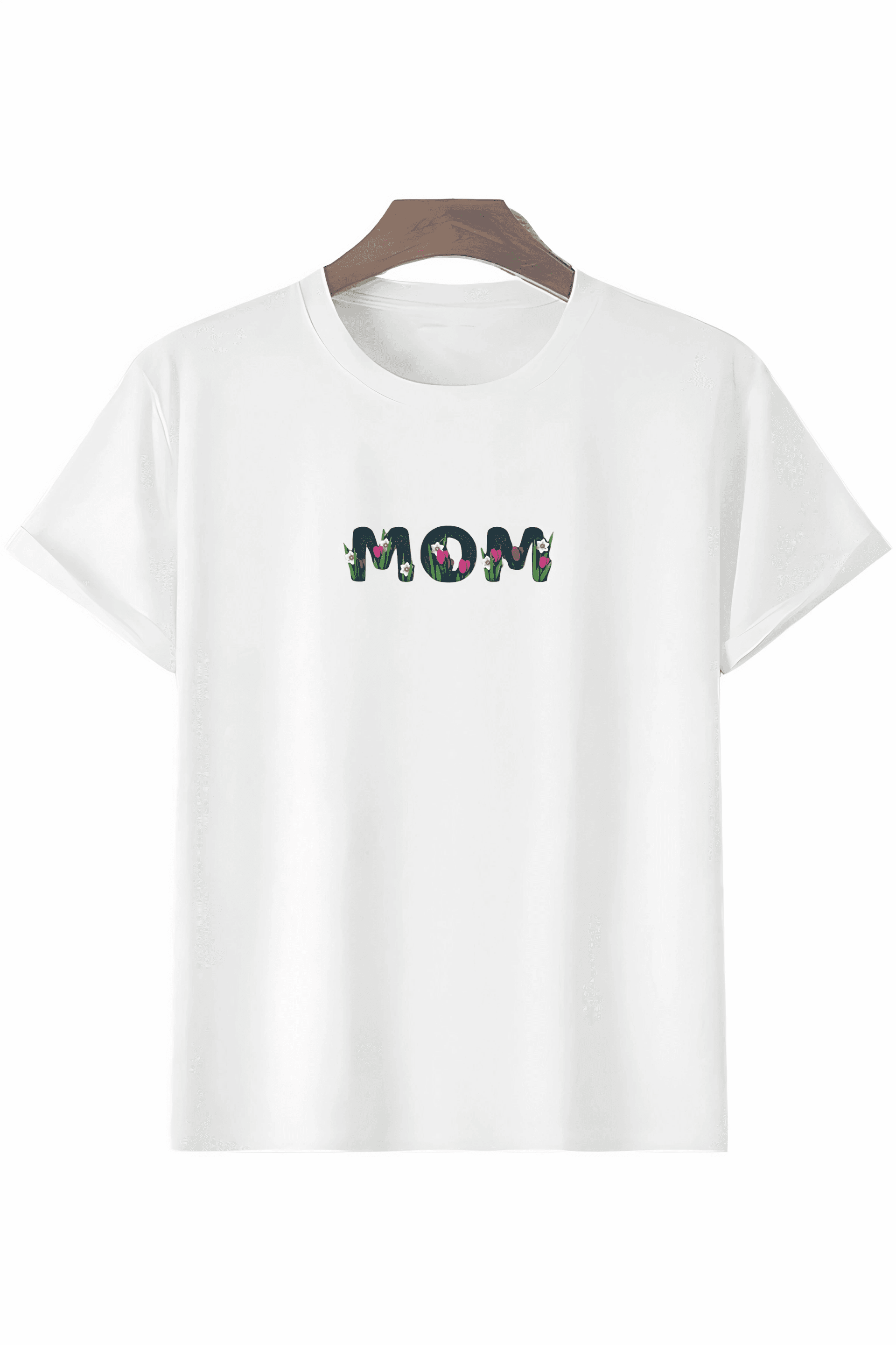 Anneler Günü Hediye Mom Çiçek Baskılı Oversize Bisiklet Yaka T-shirt - Beyaz