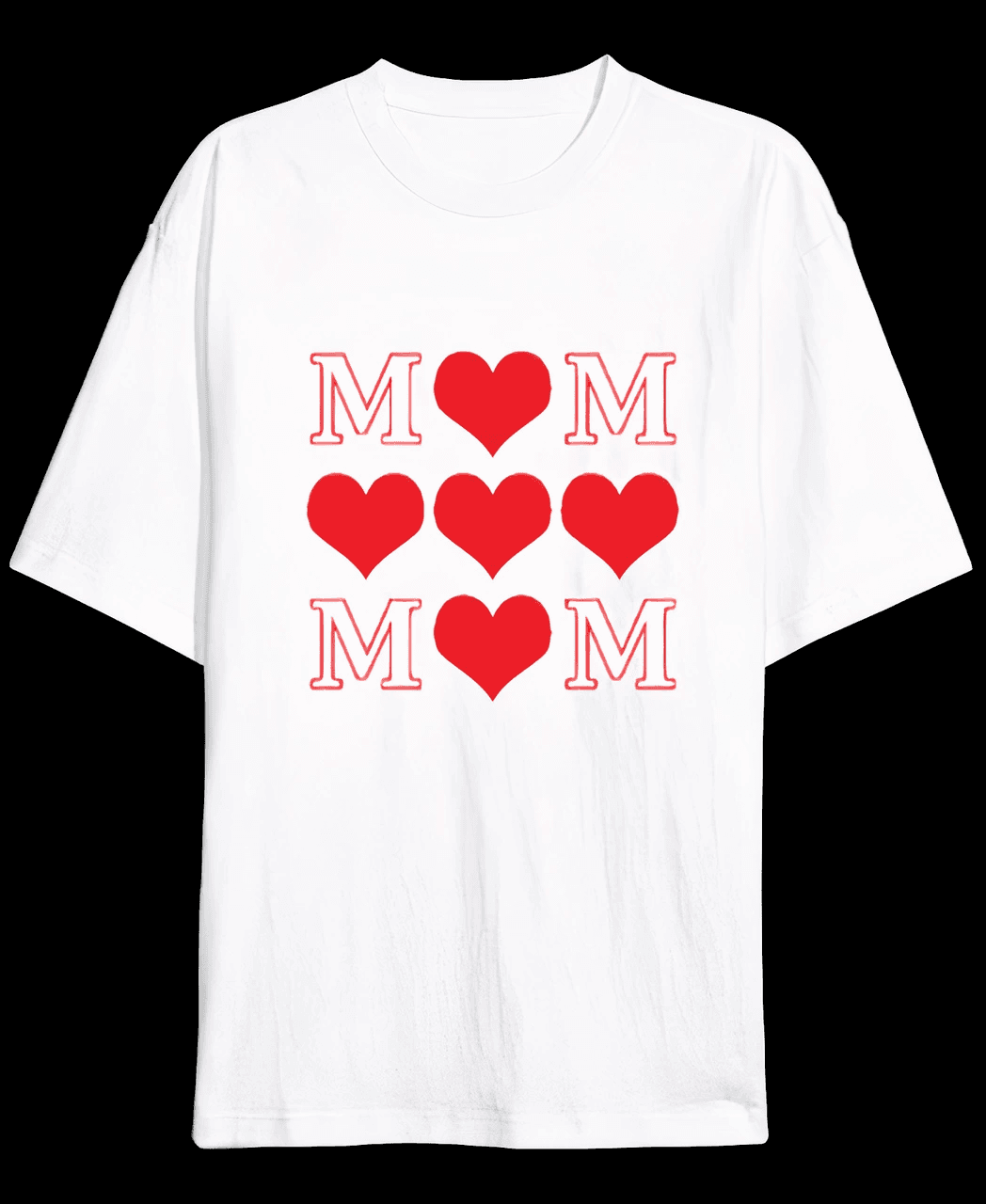 Anneler Günü Hediye MOM Kalp Baskılı Oversize Bisiklet Yaka T-shirt - Beyaz