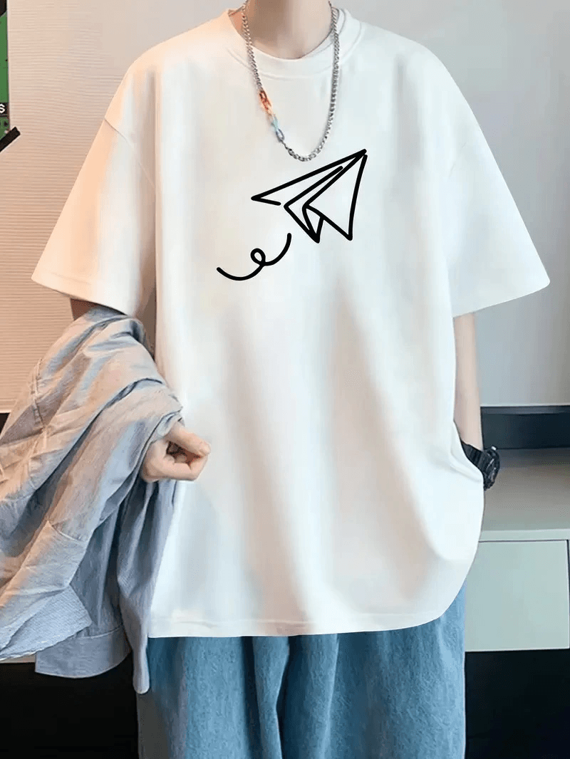 Erkek Kısa Kol Yazlık Tişört Bisiklet Yaka Baskılı Oversize T-Shirt - Beyaz — görsel 1 / 5
