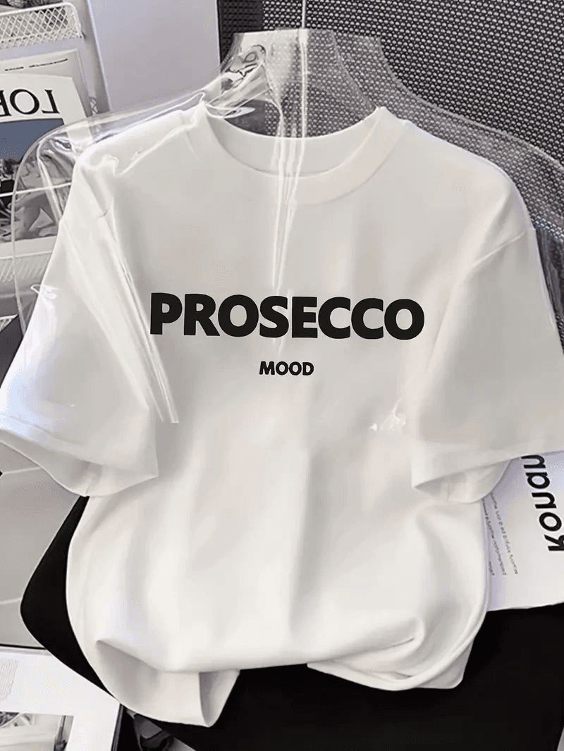 Kadın Kısa Kol Yazlık Tişört Bisiklet Yaka Baskılı Oversize T-Shirt - Beyaz