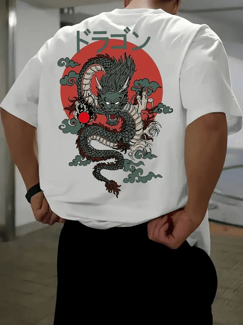 Erkek Tişört Penye Compack Ejder Baskılı Bisiklet Yaka T-shirt - Beyaz — görsel 1 / 5