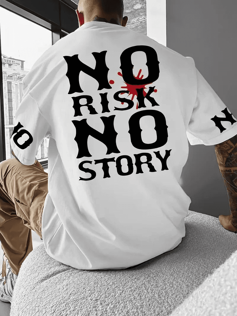 ERKEK T-Shirt No Risk No Story Baskılı Bisiklet Yaka Tişört - Beyaz — görsel 1 / 4