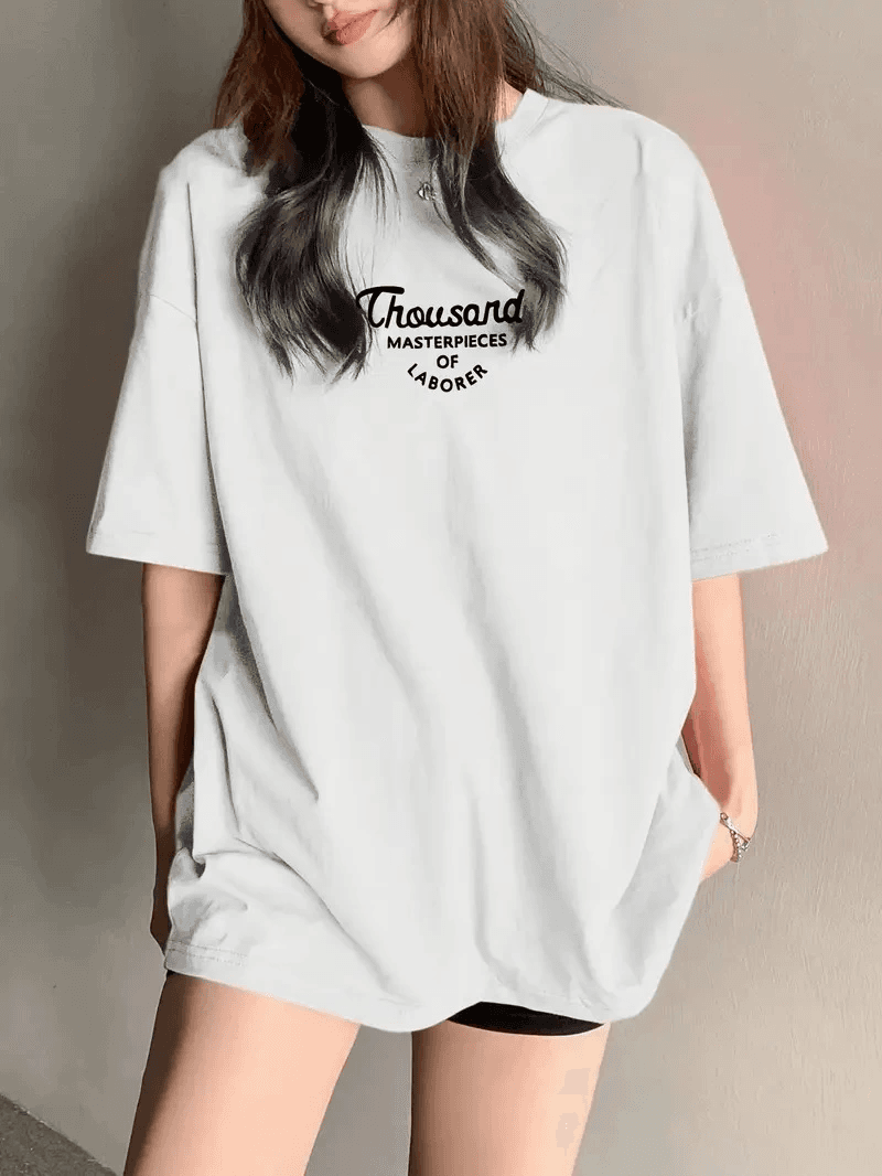 Kadın Baskılı Tişört Bisiklet yaka yazlık Kısa Kol oversize t-shirt - Beyaz — görsel 1 / 3