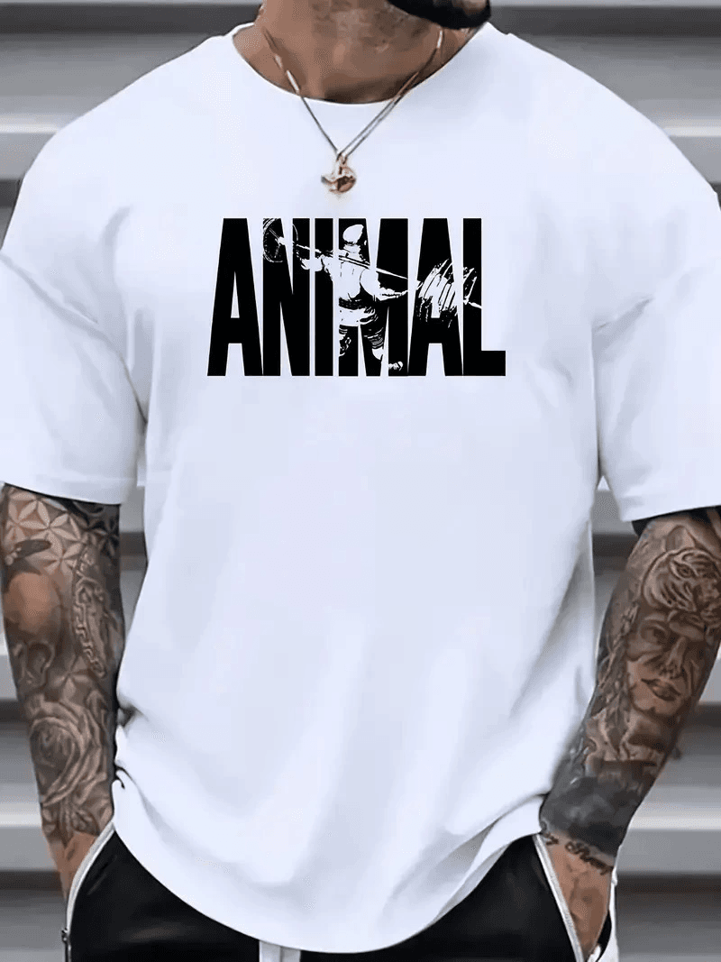 Erkek ANIMAL Baskılı Tişört Bisiklet YakaYazlık T-shirt - Beyaz — görsel 1 / 5