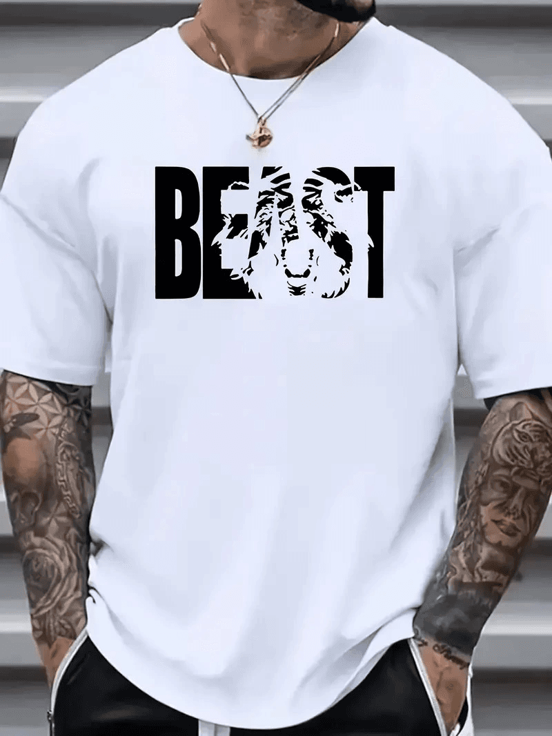 Erkek Baskılı Tişört Kısa Kol Bisiklet Yaka Oversize T-Shirt - Beyaz — görsel 1 / 4