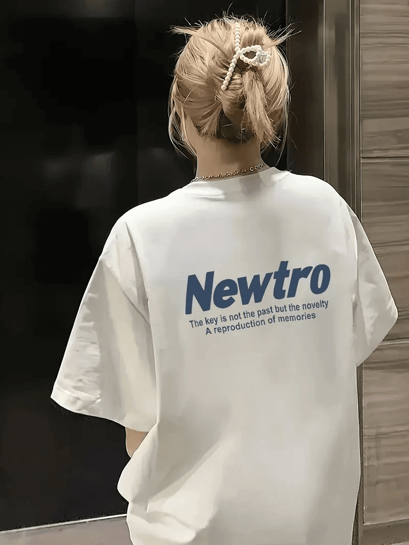 Kadın Tişört Newtro Baskılı Oversize Bisiklet Yaka T-shirt - Beyaz — görsel 1 / 3