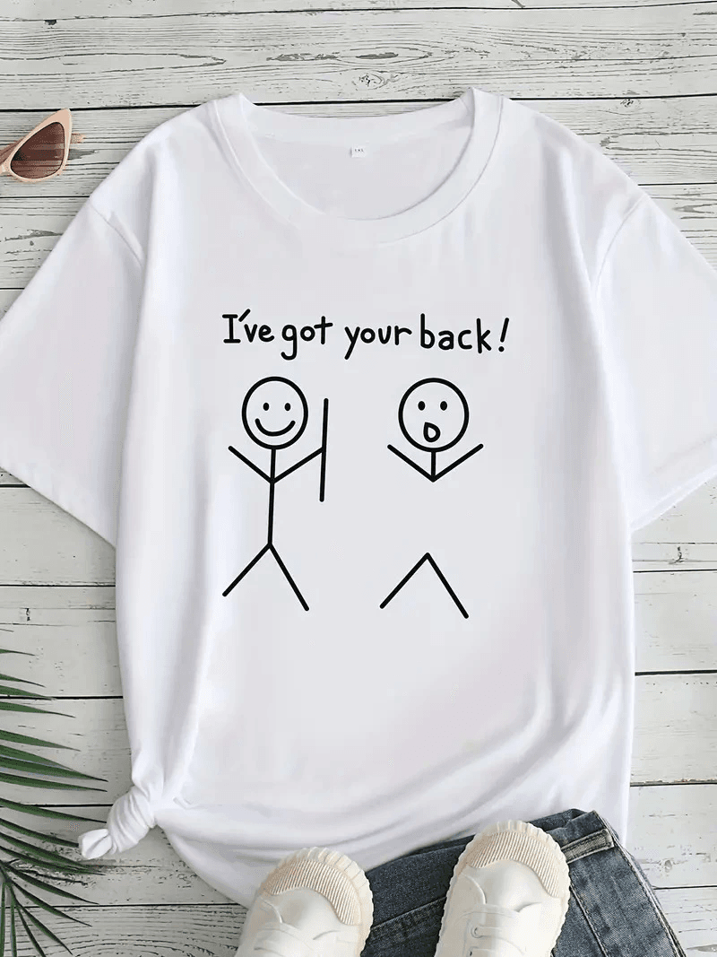 Kadın T-Sirt "I've Got Your Back" Baskılı Kısa kol Tişört - Beyaz