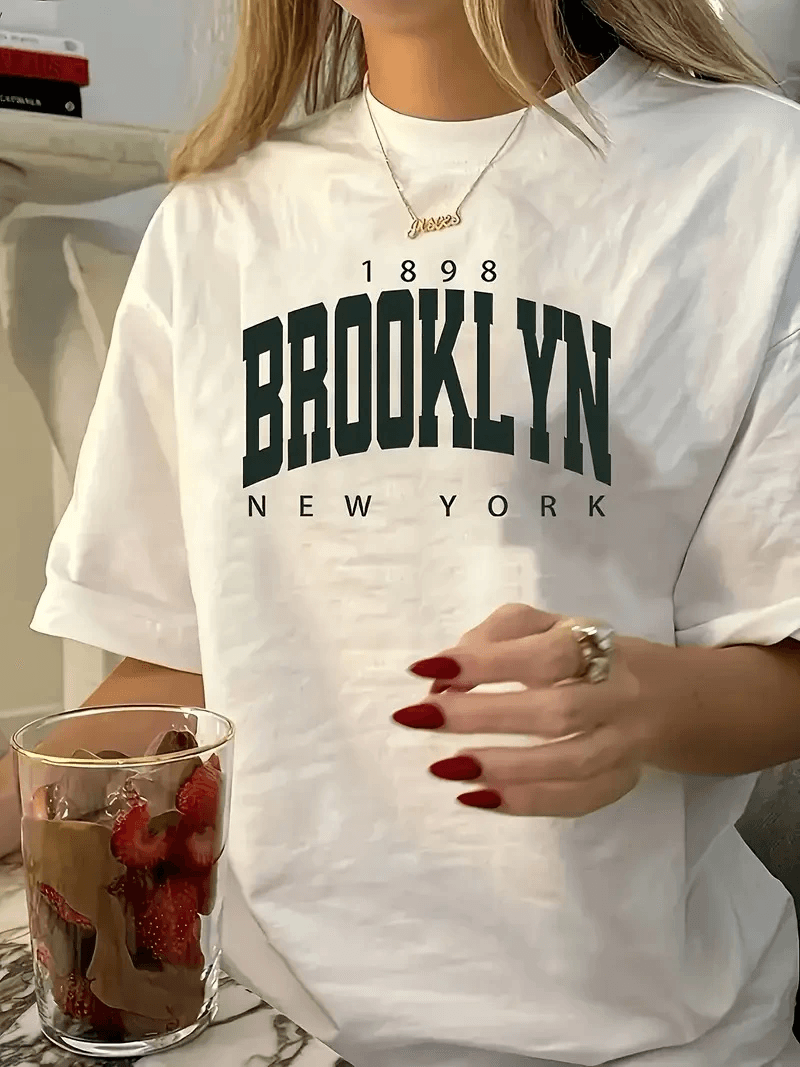 Kadın Tişört Bisiklet Yaka Brooklyn Baskılı Kısa Kollu T-shirt - Beyaz — görsel 1 / 5