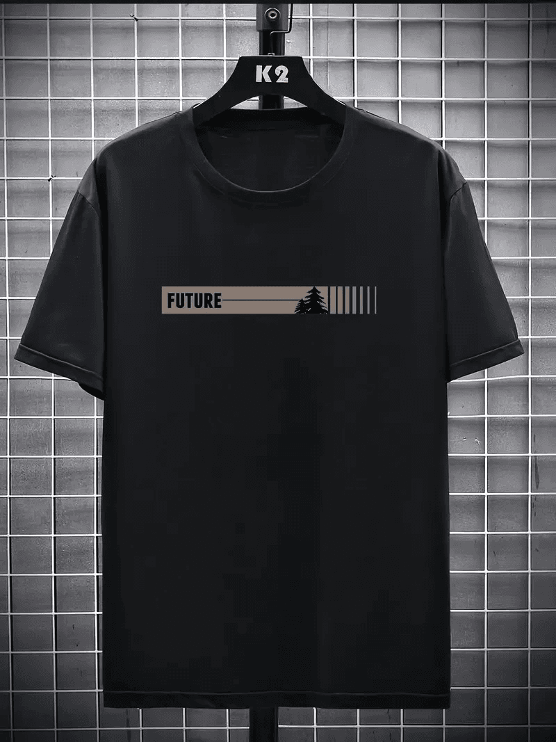 Erkek Tişört FUTRE Baskılı Kısa Kol Bisiklet Yaka T-shirt - Siyah