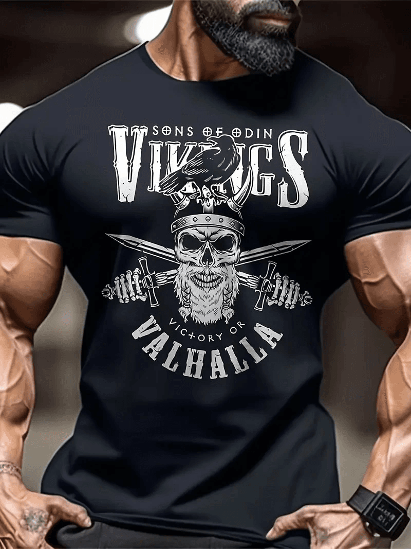 Erkek Ön ve Arka Baskılı T-Shirt Kısa Kol Bisiklet Yaka Regular Fit Tişört - Siyah — görsel 1 / 4