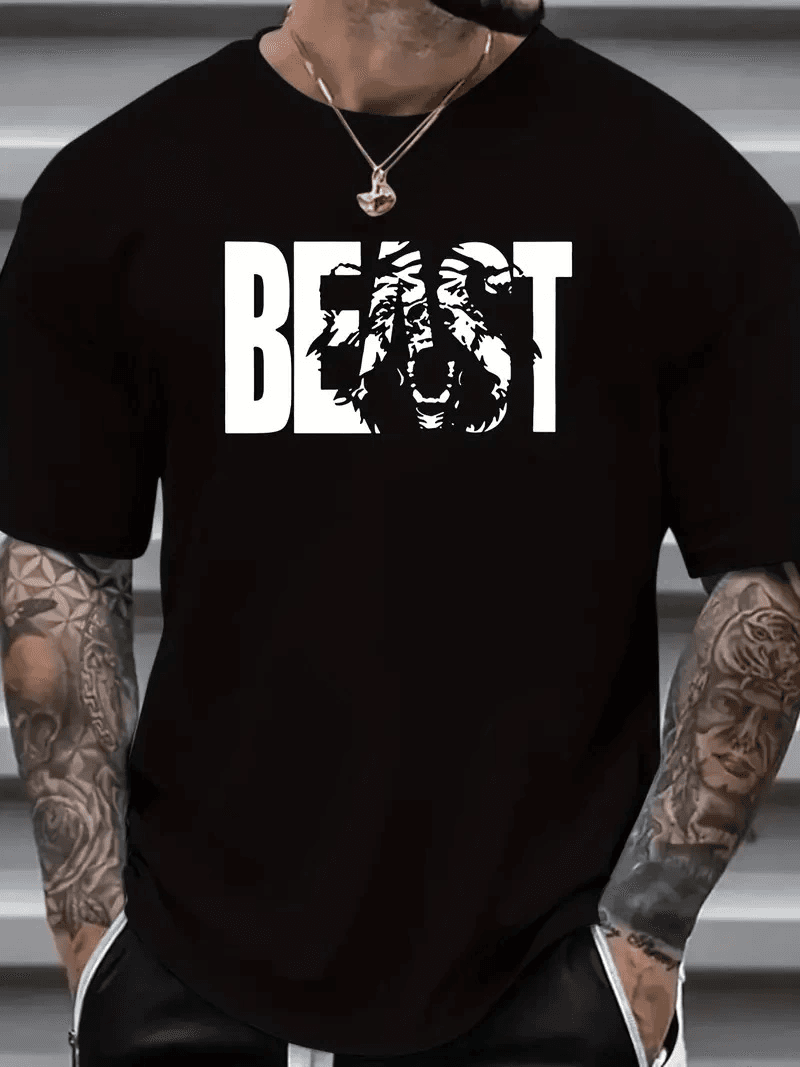 Erkek Baskılı Tişört Kısa Kol Bisiklet Yaka Oversize T-Shirt - Siyah — görsel 1 / 4