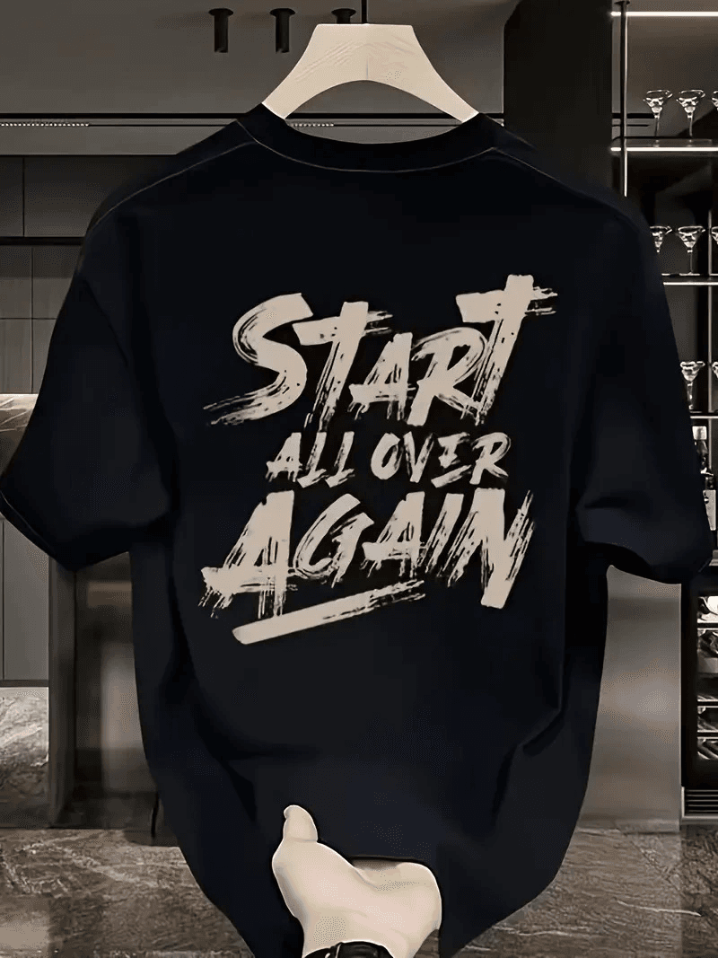 Erkek Kısa Kol Yazlık Tişört Bisiklet Yaka Baskılı Oversize T-Shirt - Siyah — görsel 1 / 3