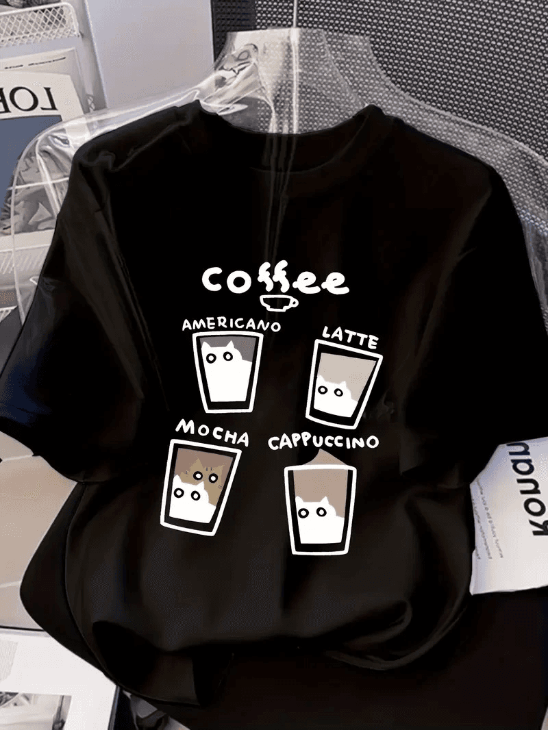 Kadın Kısa Kol Yazlık Tişört Bisiklet Yaka Baskılı Oversize T-Shirt - Siyah