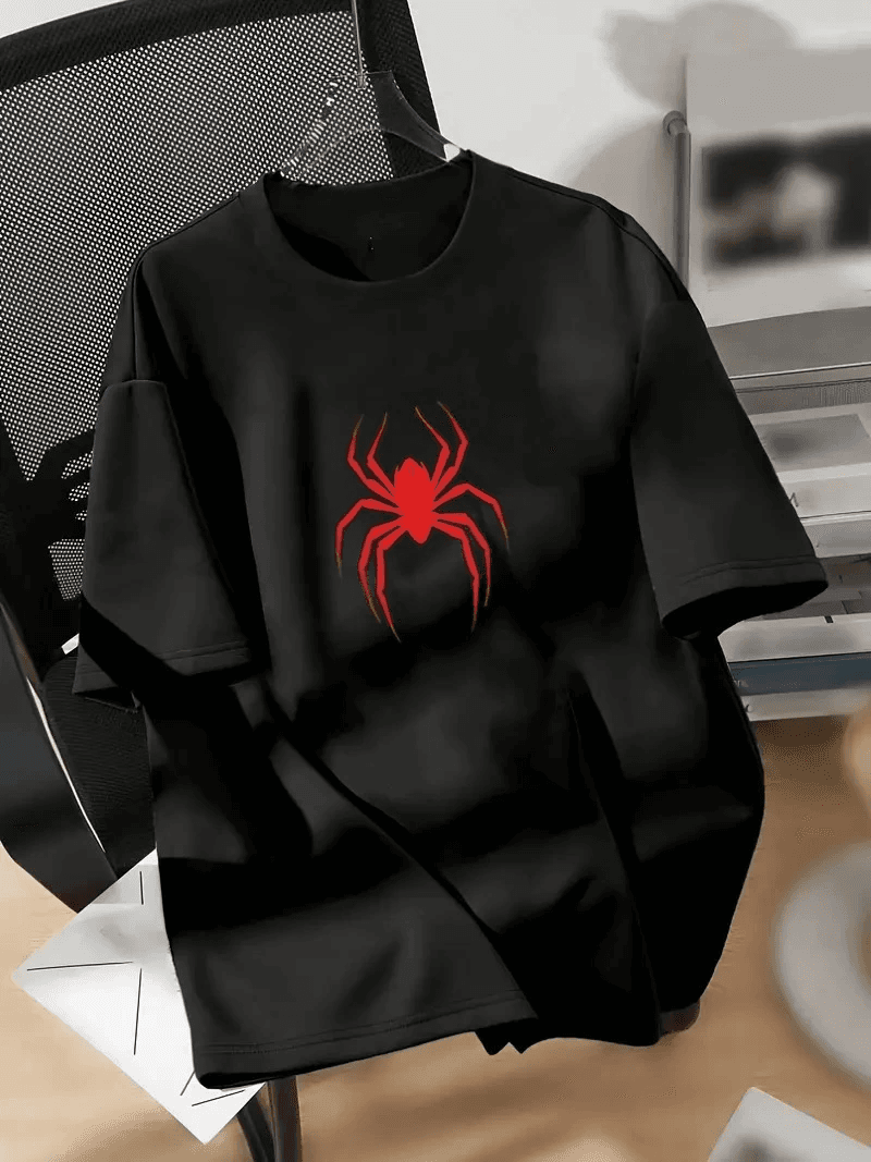 Kadın Kısa Kol Yazlık Tişört Bisiklet Yaka Spider Baskılı T-Shirt - Siyah — görsel 1 / 3