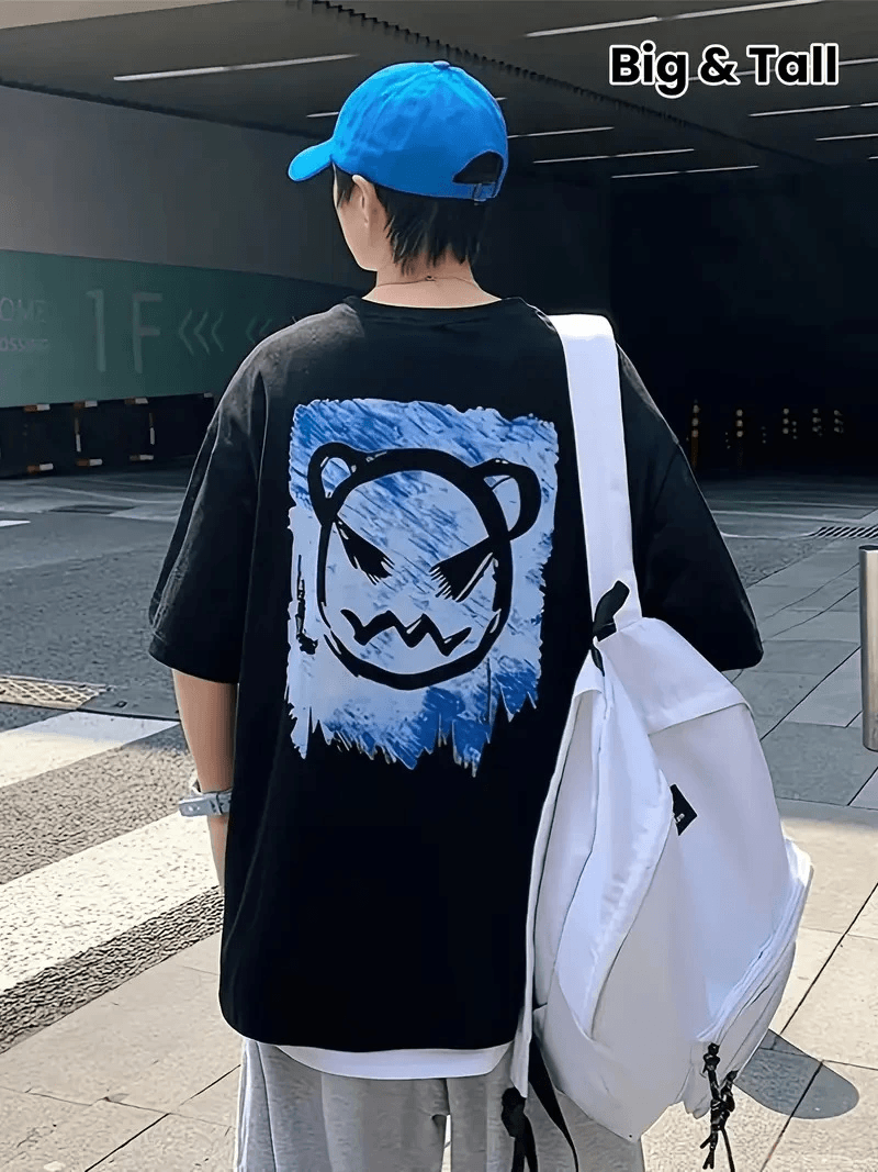 ERKEK Tişört Bisiklet Yaka Kore tarzı baskı Kısa Kol t-shirt - Siyah — görsel 1 / 5