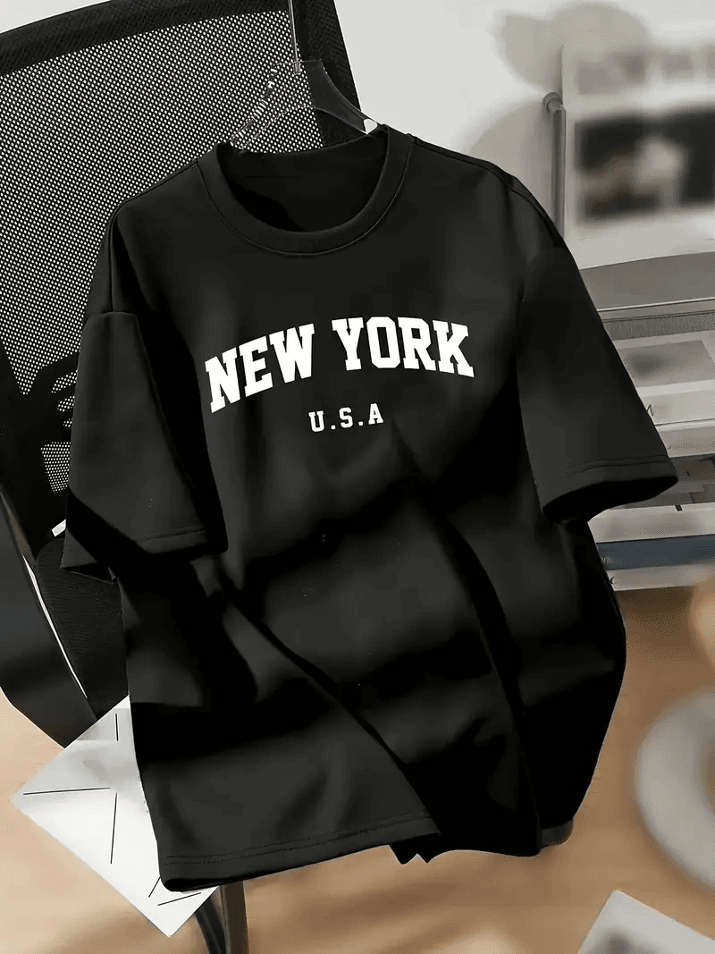 kadın New York Baskılı Tişört Kısa Kol Bisiklet Yaka T-shirt - Siyah — görsel 1 / 5