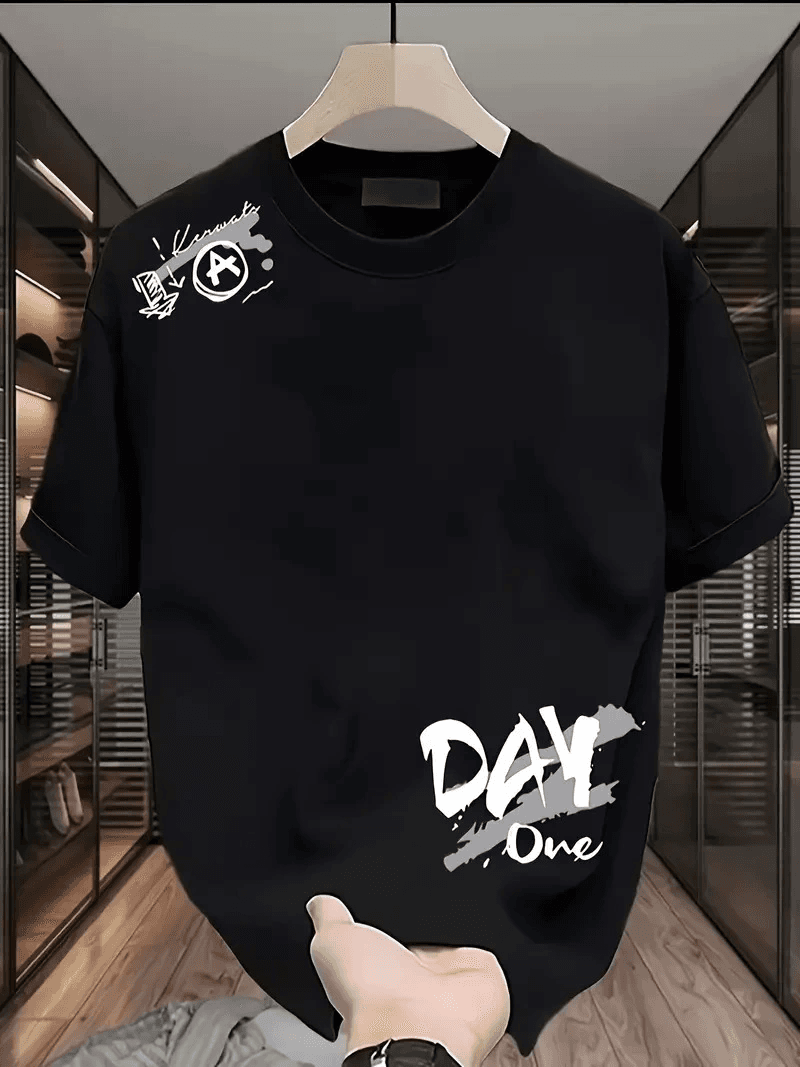 Kadın Kısa Kol Yazlık Tişört Bisiklet Yaka Baskılı Oversize T-Shirt - Siyah