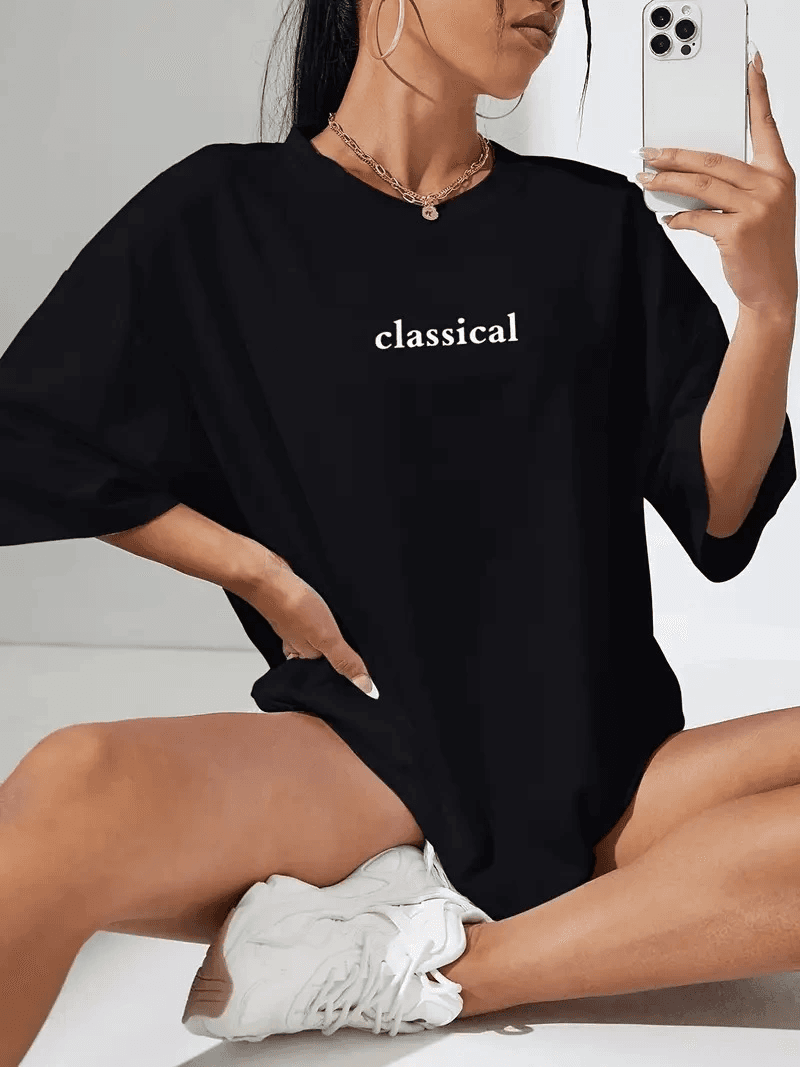 Kadın T-shirt Penye Compack Classical Baskılı Kısa kol Tişört - Siyah — görsel 1 / 4
