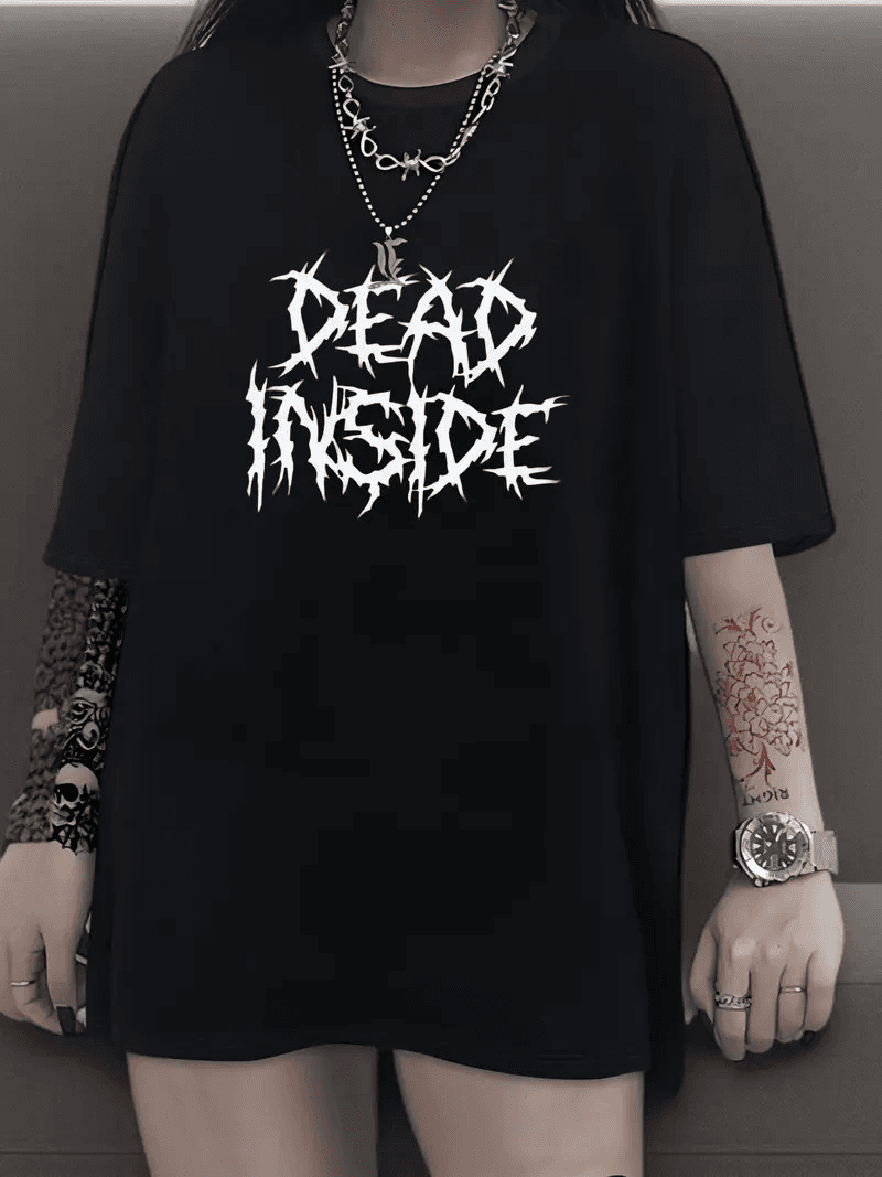 Kadın T-shirt Bisiklet Yaka Oversize Kısa Kollu Tişört - Siyah