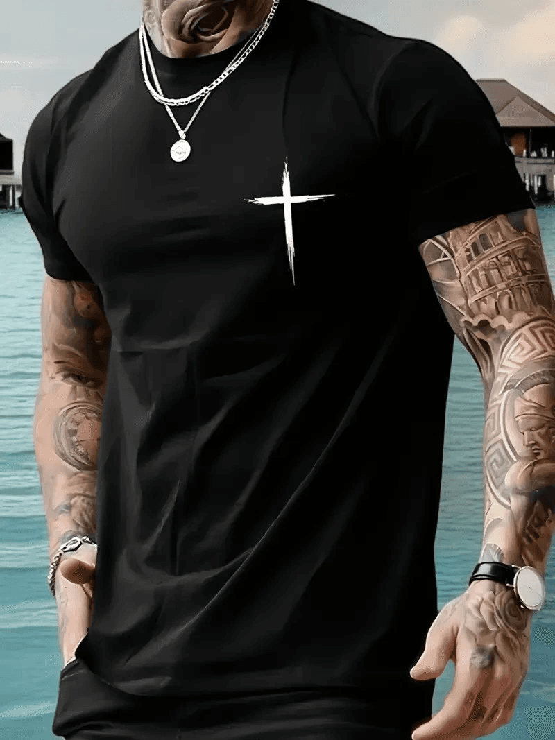Erkek Kısa Kol Yazlık Tişört Bisiklet Yaka Baskılı Oversize T-Shirt - Siyah — görsel 1 / 5