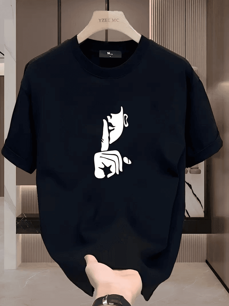 Kadın T-Shirt Bisiklet Yaka Kısa kol Baskılı Tişört - Siyah