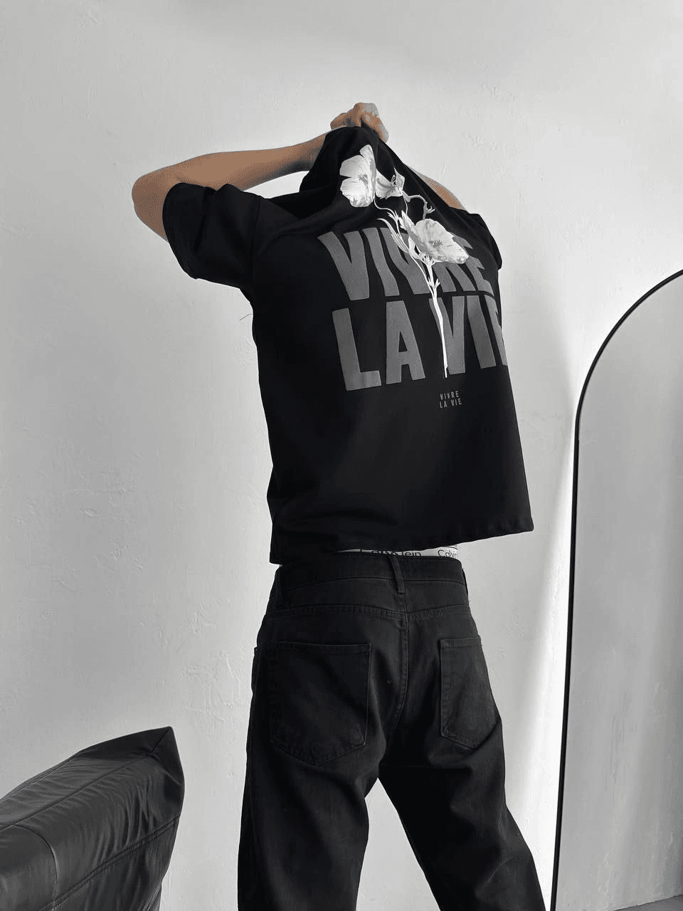 Erkek Ön ve Arka Baskılı T-Shirt Kısa Kol Bisiklet Yaka Regular Fit Tişört - Siyah — görsel 1 / 6