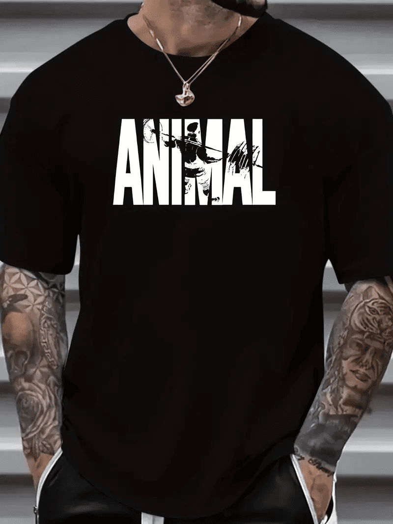 Erkek ANIMAL Baskılı Tişört Bisiklet YakaYazlık T-shirt - Siyah — görsel 1 / 5