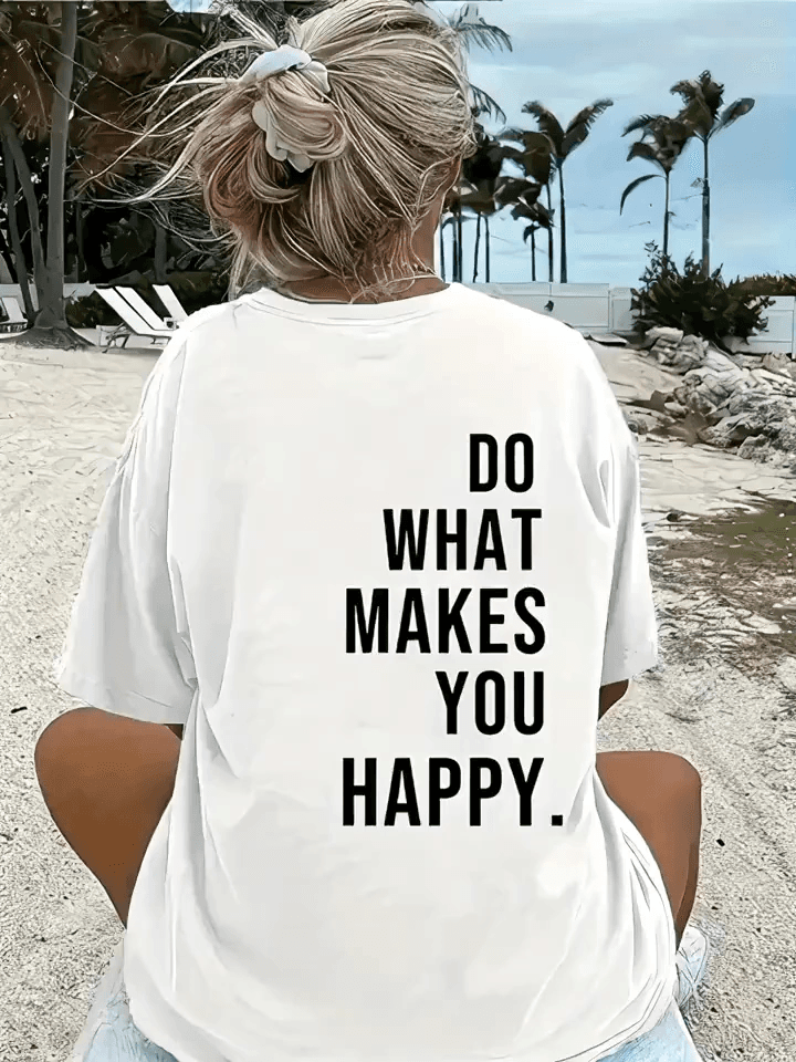 Kadın Kısa Kol Yazlık Tişört Bisiklet Yaka Baskılı Oversize T-Shirt - Beyaz — görsel 1 / 2