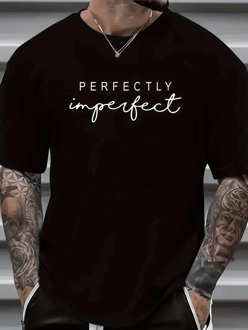 Erkek PERFECTLY Baskılı Tişört Bisiklet yaka yazlık Kısa Kol t-shirt - Siyah — görsel 1 / 5