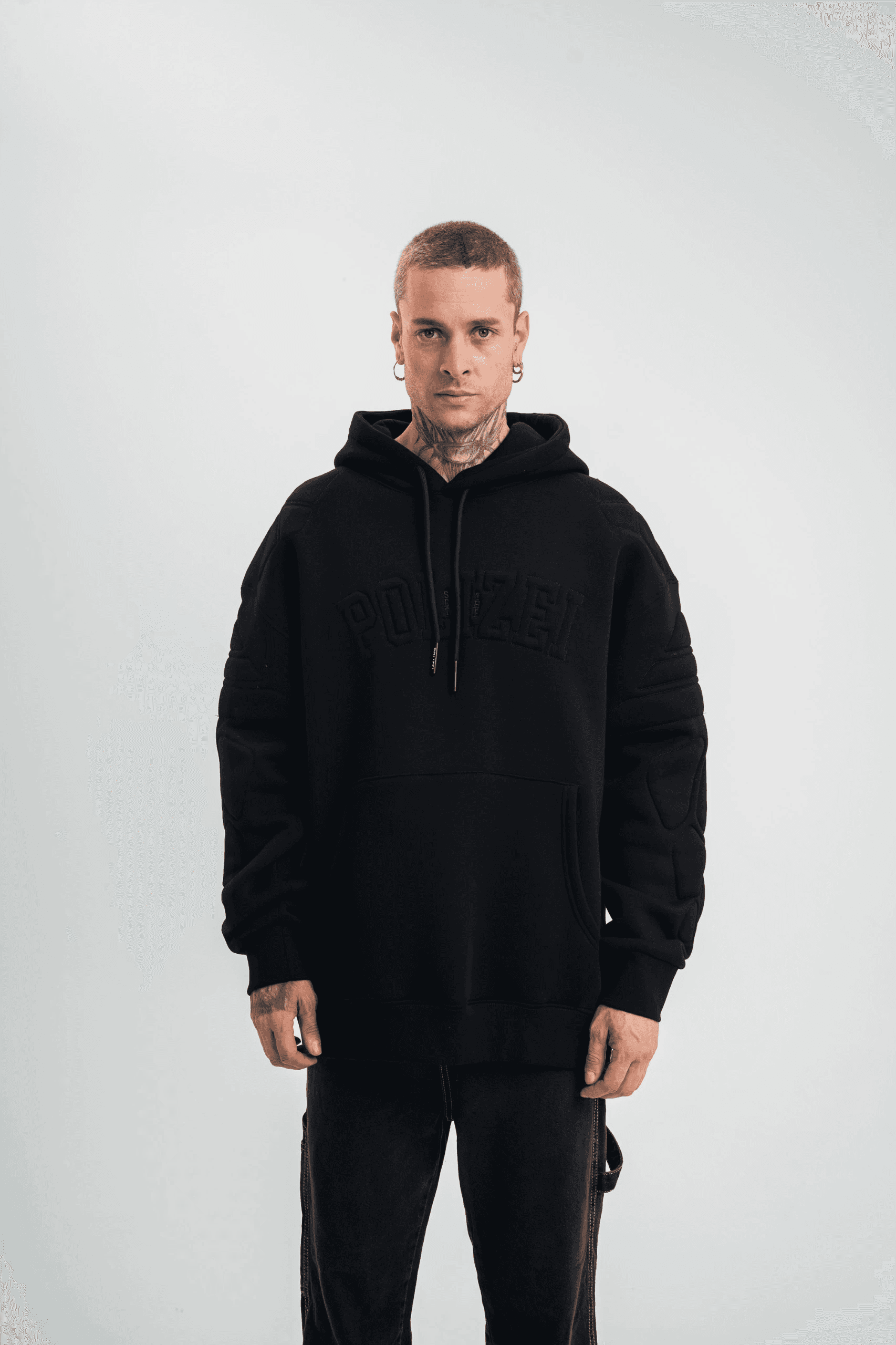 Erkek 3 İplik Pamuklu Oversize Kapüşonlu Nakışlı Hoodie SweatShirt - Siyah — görsel 1 / 8