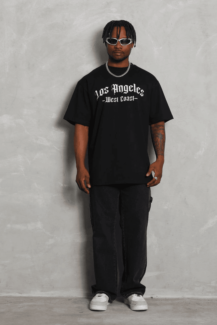 Erkek Baskılı Tişört Kısa Kol Bisiklet Yaka Oversize T-Shirt - Siyah — görsel 1 / 6