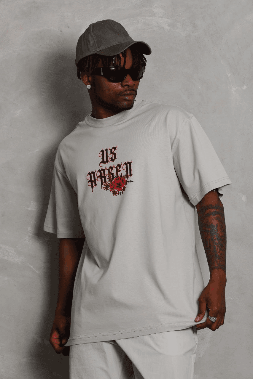 Erkek Kısa Kol Yazlık Tişört Bisiklet Yaka Baskılı Oversize T-Shirt - Gri — görsel 1 / 6
