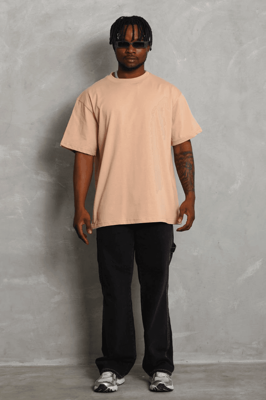 Erkek Düz Yazlık Kısa Kol Tişört Bisiklet Yaka Oversize T-Shirt - Bej — görsel 1 / 5