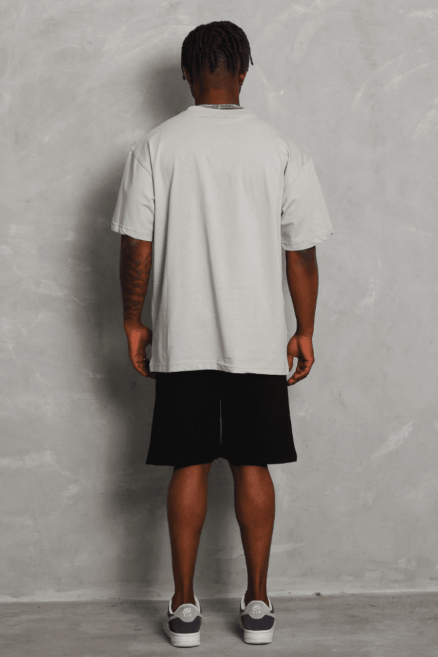 Erkek Düz Yazlık Kısa Kol Tişört Bisiklet Yaka Oversize T-Shirt - Gri
