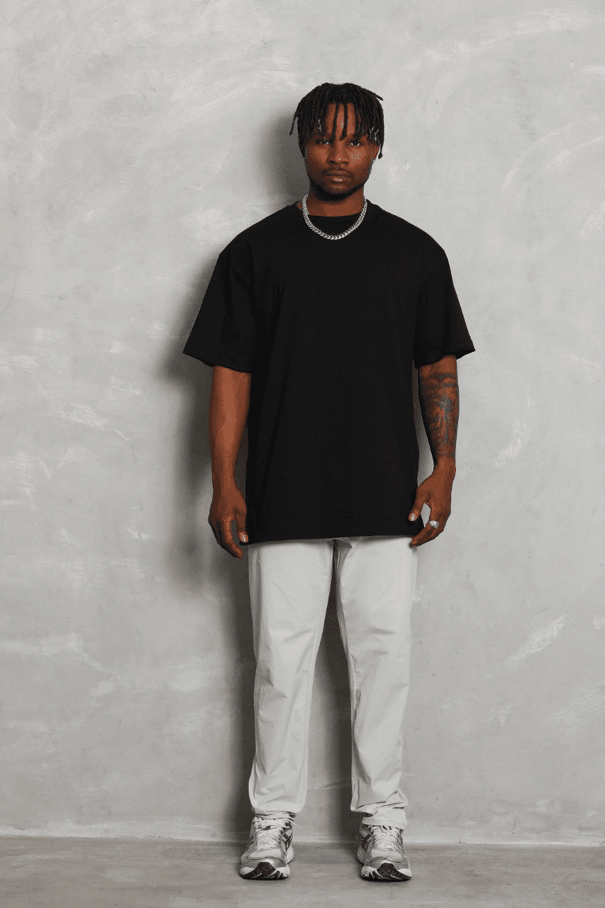 Erkek Düz Yazlık Kısa Kol Tişört Bisiklet Yaka Oversize T-Shirt - Siyah — görsel 1 / 5