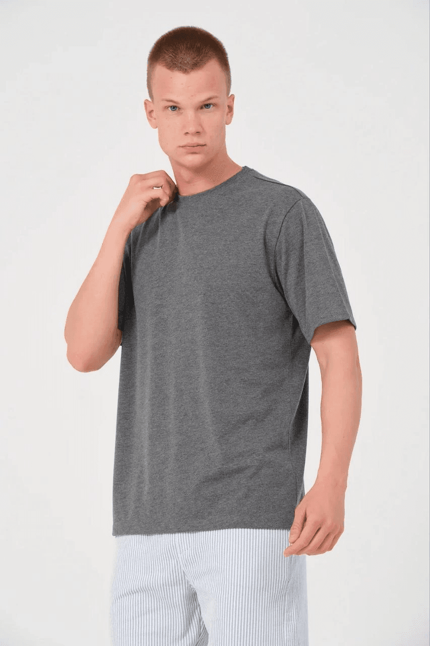 Erkek Düz Bisiklet Yaka Tişört Kısa Kol Yazlık T-Shirt - Antrasit — görsel 1 / 3