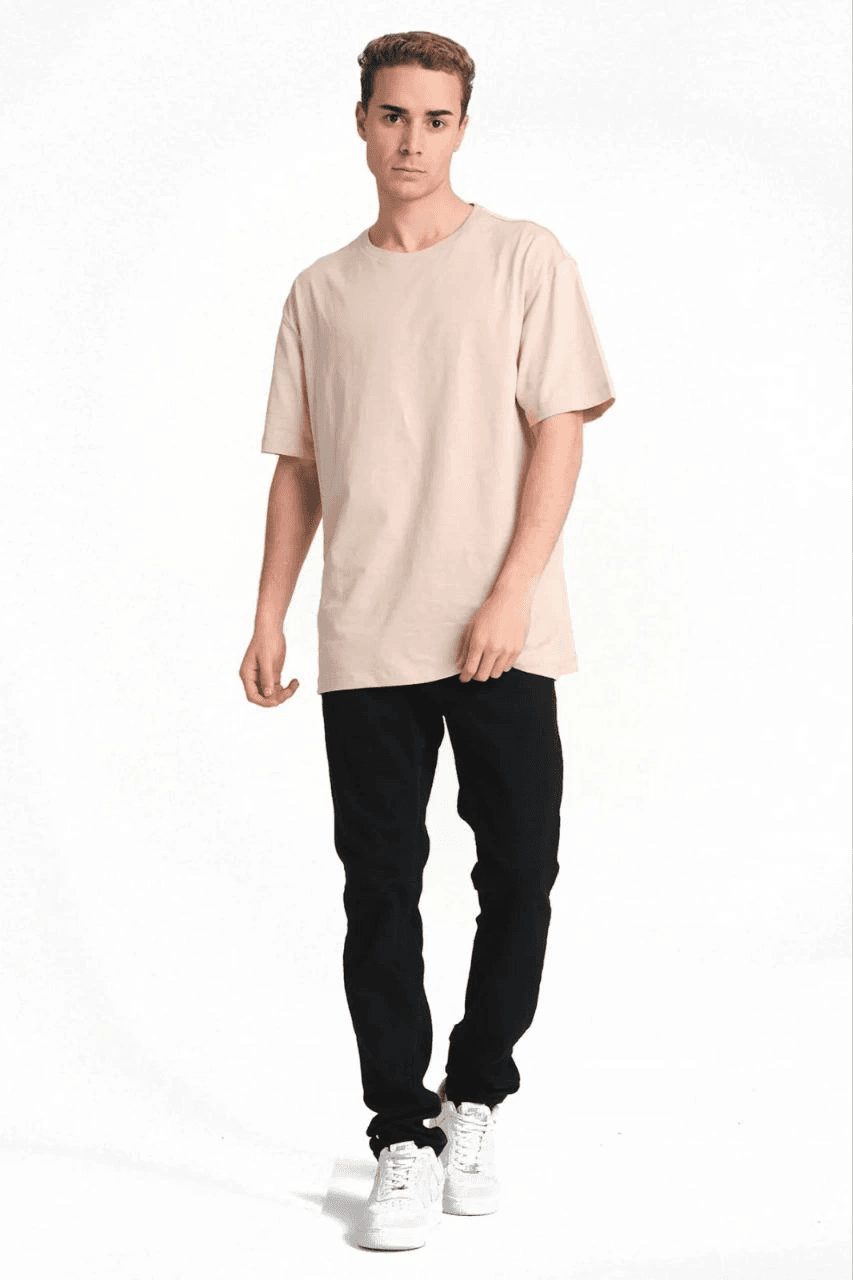 Erkek Düz Penye Tişört Bisiklet Yaka Kısa Kol Regular Fit T-Shirt - Bej — görsel 1 / 4