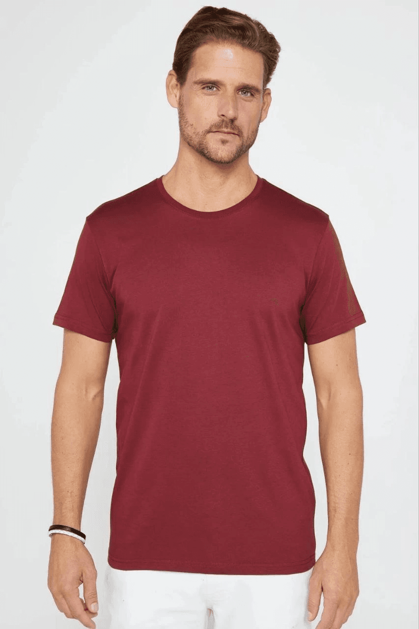 Erkek Düz Bisiklet Yaka Tişört Kısa Kol Yazlık T-Shirt - Bordo — görsel 1 / 2